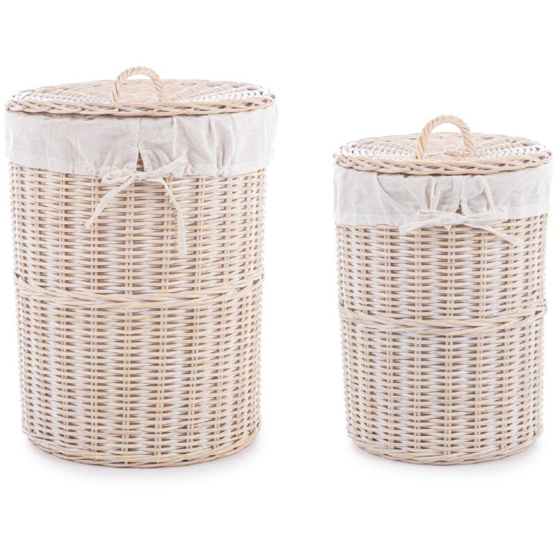 foto del prodotto set 2 porta biancheria narra struttura in rattan e tessuto interno in cotone sbiancato