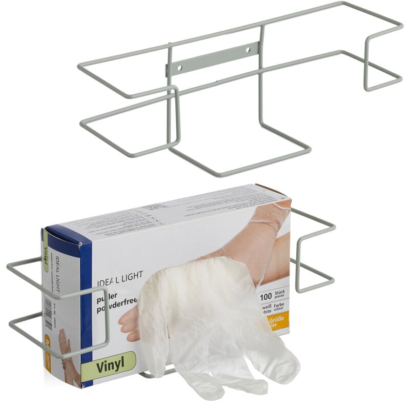 foto del prodotto set 2 porta guanti monouso da muro, supporto scatole portaguanti in lattice, hlp 9,5x28x9,5 cm, ferro, grigio relaxdays