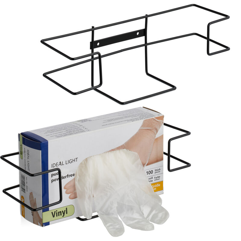 foto del prodotto set 2 porta guanti monouso da muro, supporto scatole portaguanti in lattice, hlp 9,5x28x9,5 cm, ferro, nero relaxdays