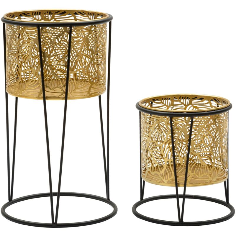 foto del prodotto set 2 portavasi 21x40 19x22 cm in metallo nero e oro