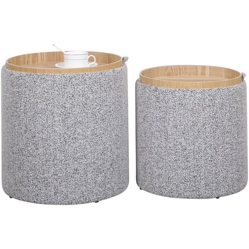 foto del prodotto set 2 pouf con contenitore in poliestere sasha grigio chiaro
