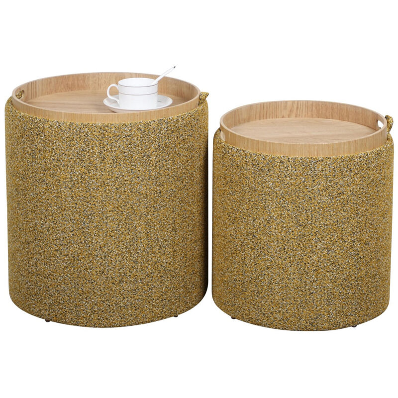 foto del prodotto set 2 pouf con contenitore in poliestere sasha senape