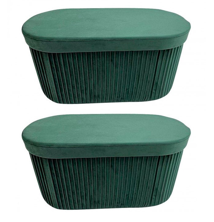 foto del prodotto set 2 pouf contenitore 76x38x38 cm jocelyn in velluto verde