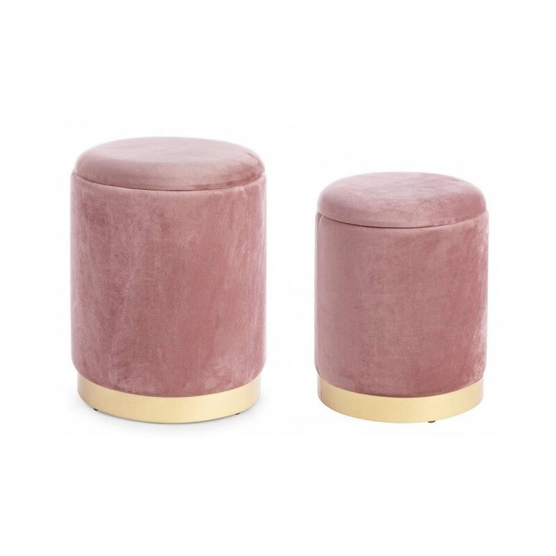 foto del prodotto set 2 pouf contenitore polina rosa antico in tessuto effetto velluto