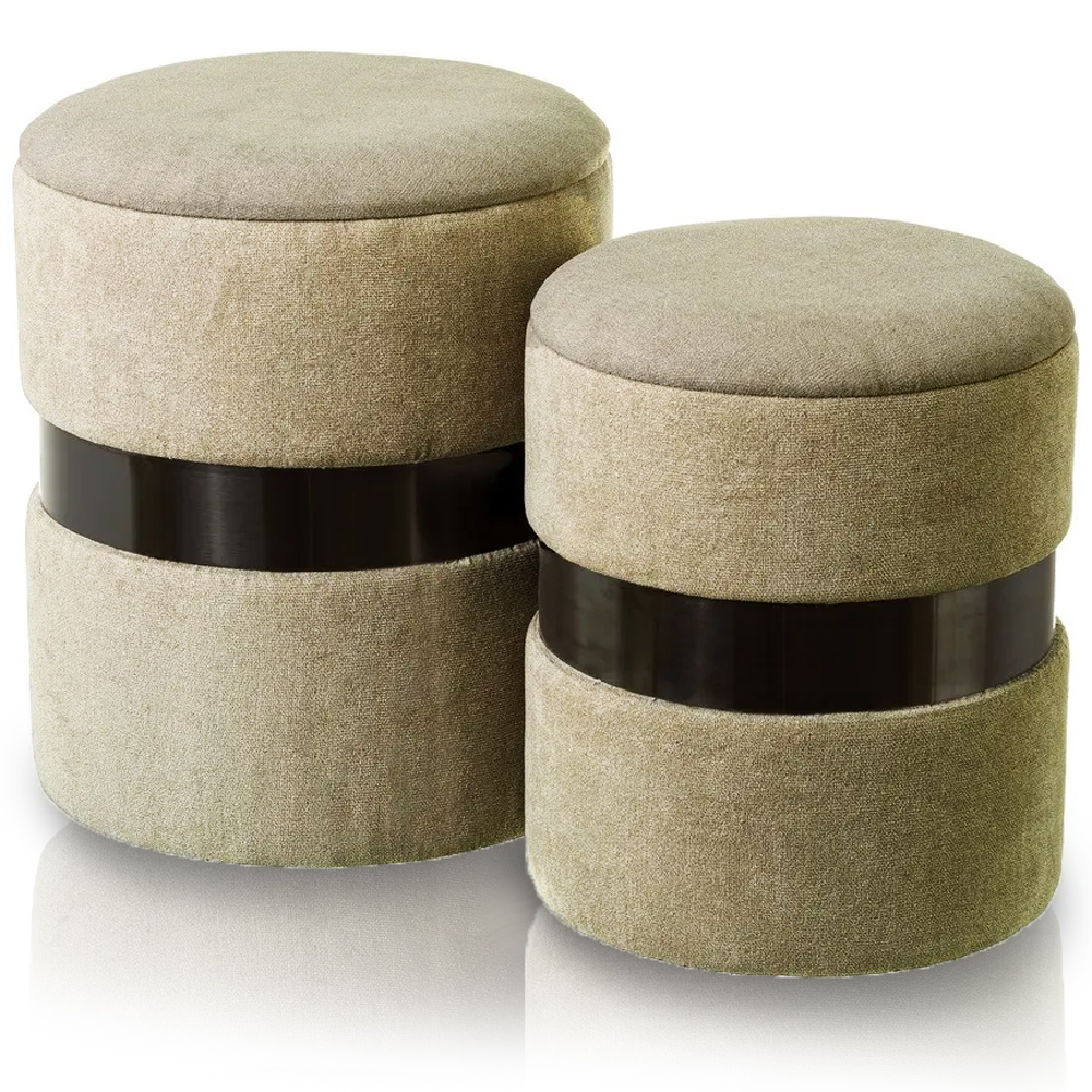 foto del prodotto set 2 pouf contenitore rotondo tortora sgabello poggiapiedi capiente e imbottito