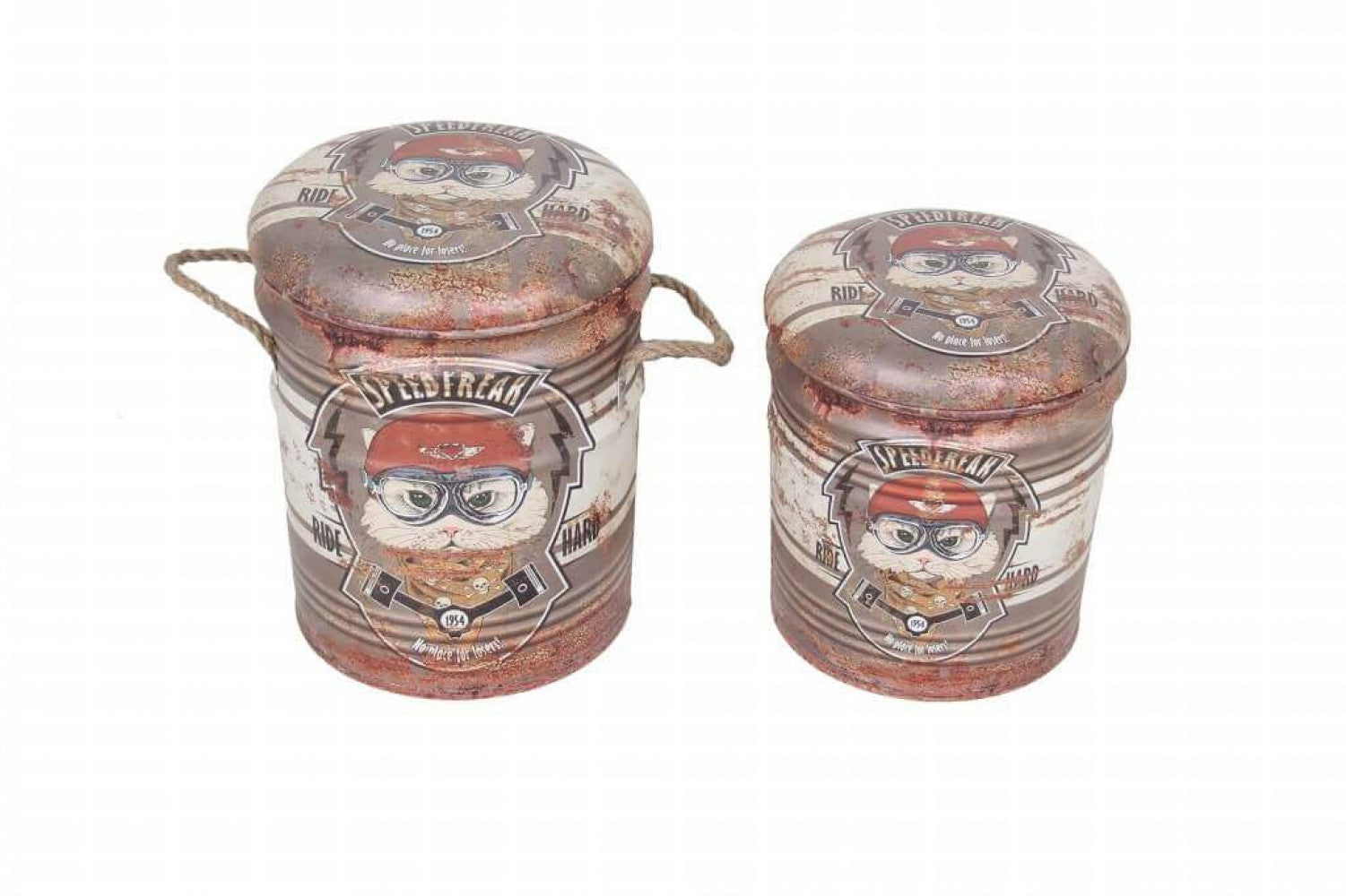 foto del prodotto set 2 pouf contenitore tondo in mdf mattone