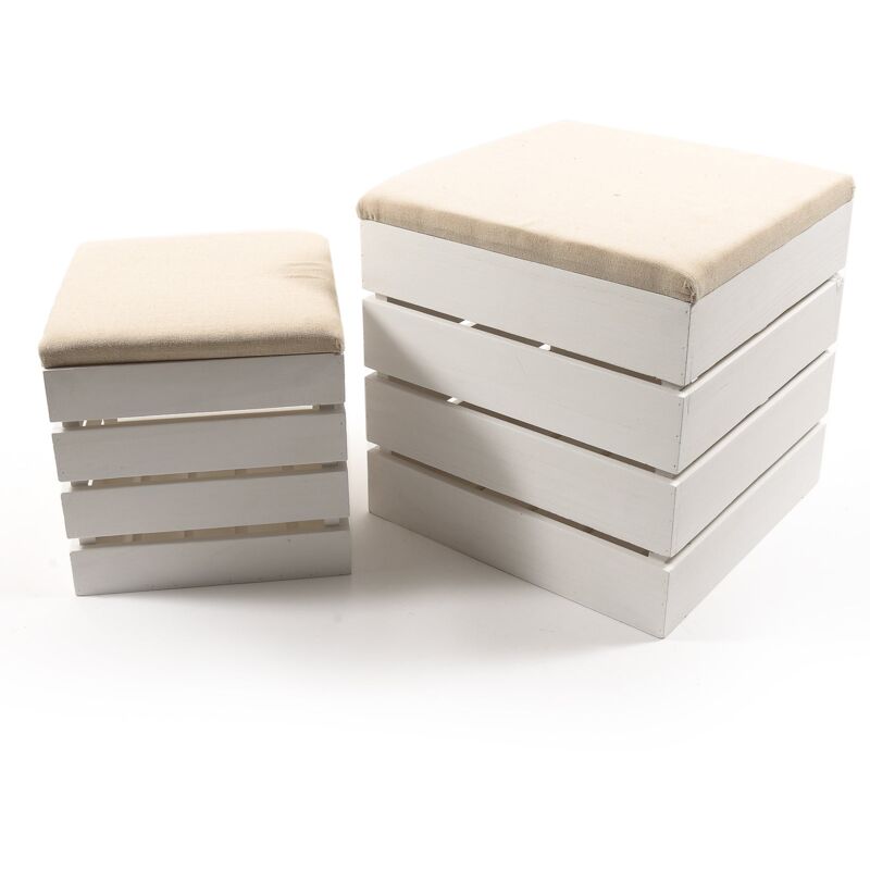 foto del prodotto set 2 pouf rettangolari con seduta imbottita e struttura in legno arredamento moderno 30 x 30 x 30 cm 40 x 40 x 40 cm nero