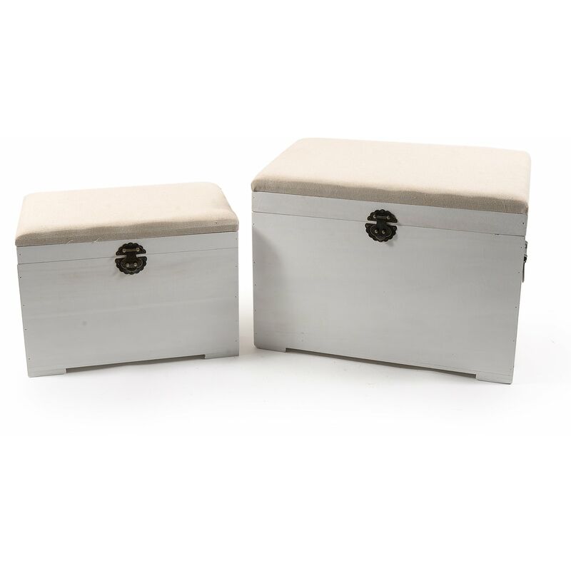 foto del prodotto set 2 pouf rettangolari con seduta imbottita e struttura in legno arredamento moderno