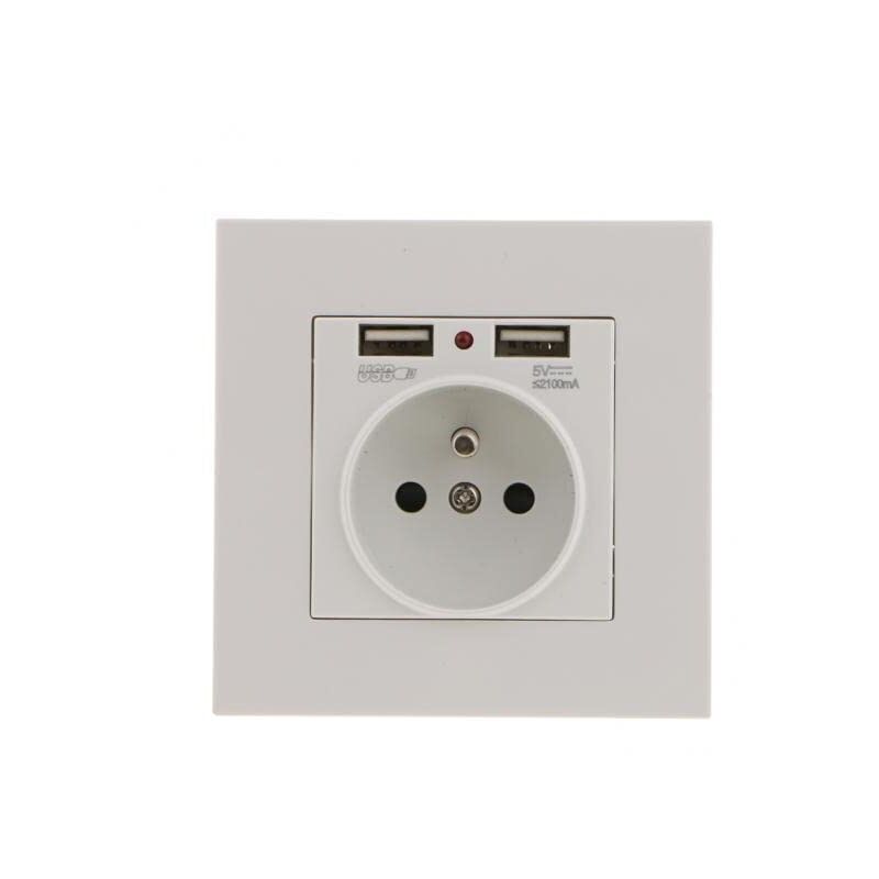 foto del prodotto set 2 prese a muro, presa elettrica a muro con doppia usb 5v 2100ma, presa da incasso con 2 porte usb pratica e maneggevole