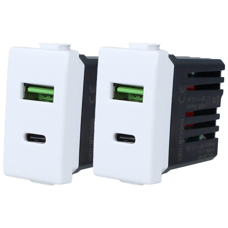 foto del prodotto set 2 prese usb 2 in 1 tipo a tipo c compatibili con serie matix gloca