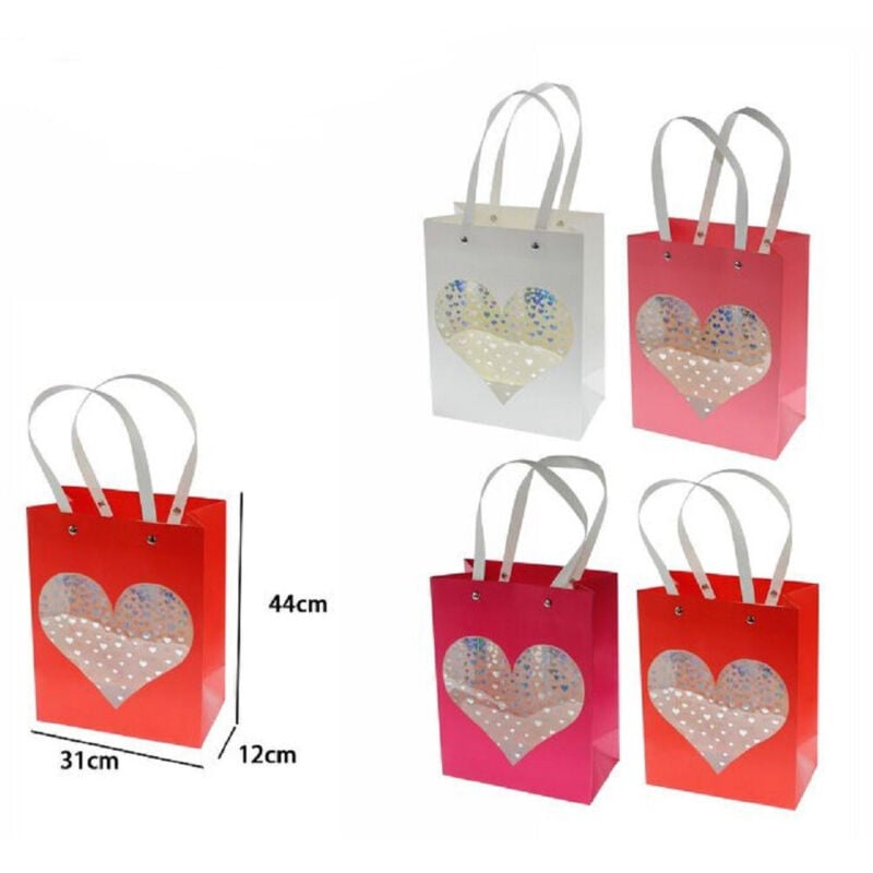 foto del prodotto set 2 pz. buste borsa da regalo sacchetti con cuore 44x31x12cm 69937 vari colori - - trade shop traesio