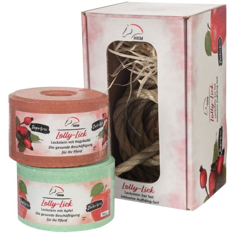 foto del prodotto set 2 rulli di sale da lecco al gusto mela e rosa canina con corda per appenderli taglia unica, rosa canina e mela
