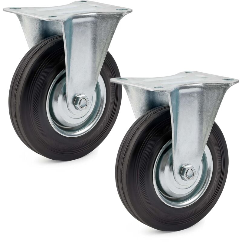 foto del prodotto set 2 ruote fisse in gomma piena 160mm nucleo in metallo e piastra di fissaggio 130kg ruota - wiltec