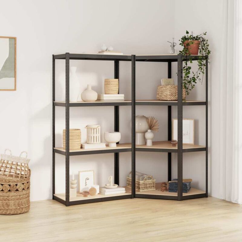 foto del prodotto set 2 scaffali dotati di 4 ripiani in acciaio e legno 75x75x160cm vari colori colore antracite