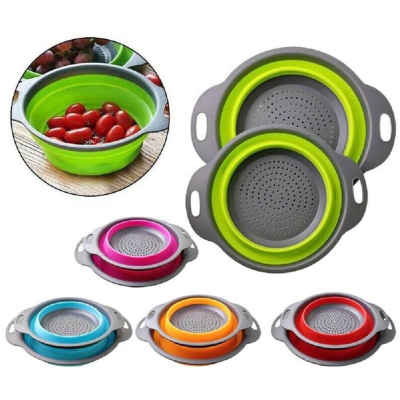 foto del prodotto set 2 scolapasta cestello in silicone pieghevole ripiegabile multiuso 17 e 22 cm - - trade shop traesio