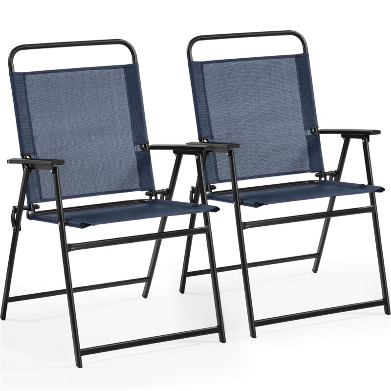 foto del prodotto set 2 sedia da giardino pieghevole da esterno campeggio con braccioli telaio in metallo e seduta in tessuto da balcone portata 100 kg navy blu 2
