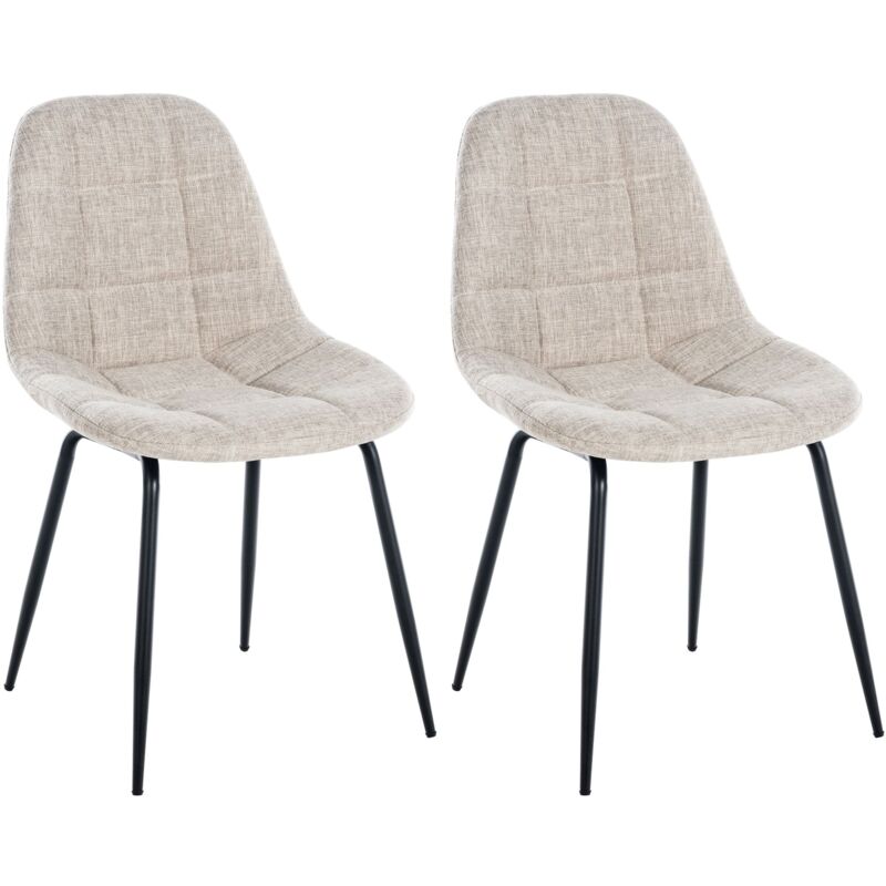 foto del prodotto set 2 sedie cucina sala da pranzo con cuciture decorative in tessuto panna e gambe in metallo nero 100001669