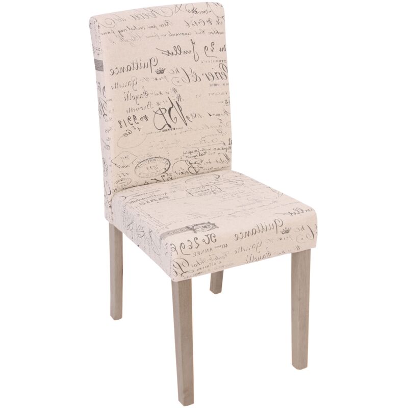 foto del prodotto set 2 sedie cucina sala da pranzo in tessuto crema con motivo scritta su gambe in legno chiaro 040000429