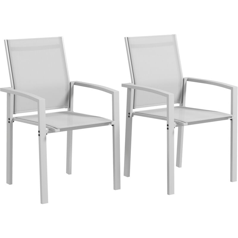 foto del prodotto set 2 sedie da balcone impilabili in acciaio e texteline grigio chiaro outsunny
