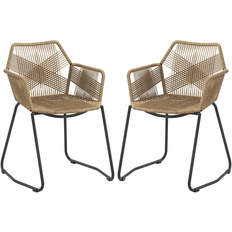 foto del prodotto set 2 sedie da cucina boho chic in rattan pe con braccioli giallo homcom