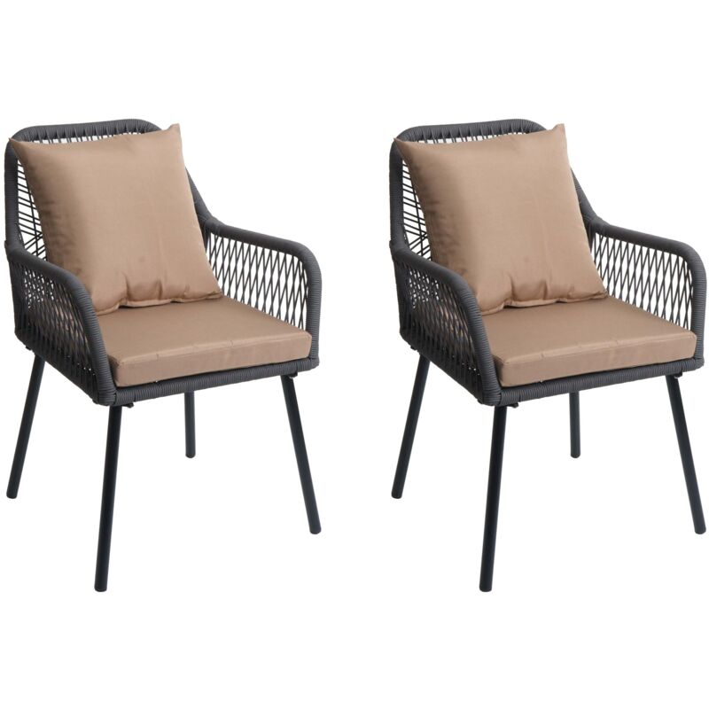 foto del prodotto set 2 sedie da giardino hhg 475, da esterno alluminio intrecciato a corda rope, antracite, cuscini taupe
