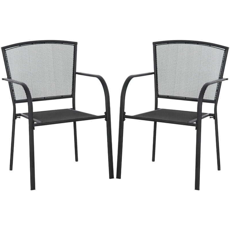 foto del prodotto set 2 sedie da giardino in metallo per cortile patio nero outsunny