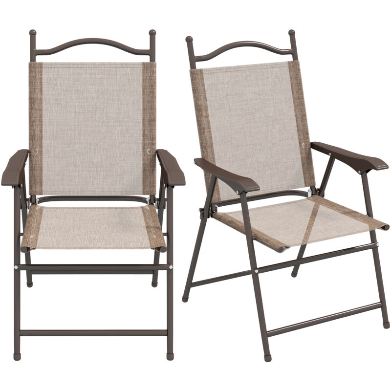 foto del prodotto set 2 sedie da giardino pieghevoli in tessuto con braccioli marrone outsunny