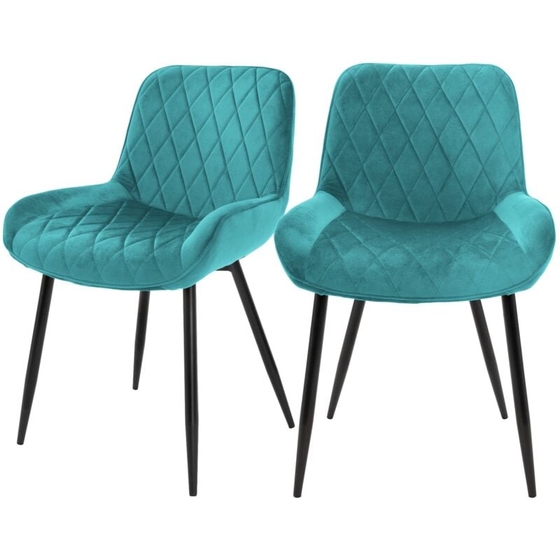 foto del prodotto set 2 sedie da pranzo cucina con schienale blu petrolio poltroncina da soggiorno rivestimento in velluto seduta imbottita gambe in metallo design