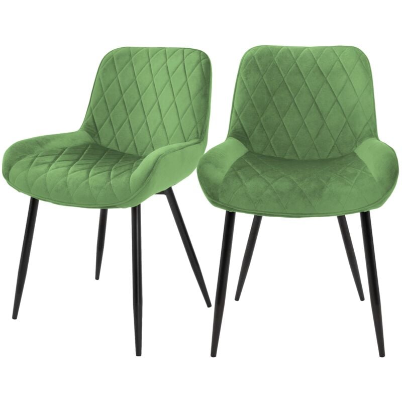 foto del prodotto set 2 sedie da pranzo cucina con schienale verde salvia poltroncina da soggiorno rivestimento in velluto seduta imbottita gambe in metallo design