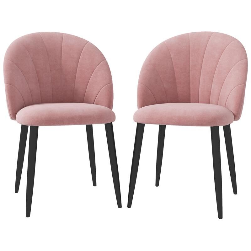 foto del prodotto set 2 sedie da pranzo imbottite stile nordico in metallo e velluto. 52x54x79cm. rosa