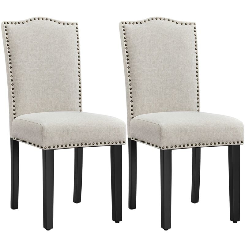 foto del prodotto set 2 sedie da pranzo imbottite tessuto classiche eleganti gambe in legno massello per cucina soggiorno portata 136 kg beige yaheetech