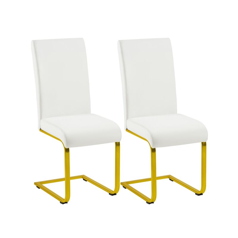 foto del prodotto set 2 sedie da pranzo moderne cucina ufficio in ecopelle e acciaio cromato bianco oro yaheetech