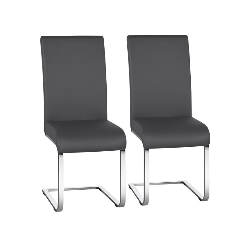 foto del prodotto set 2 sedie da pranzo moderne cucina ufficio in ecopelle e acciaio cromato scuro grigio yaheetech