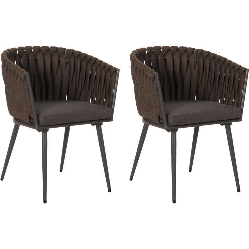 foto del prodotto set 2 sedie giardino in alluminio hhg 418, sedie esterno con braccioli, intreccio corda, marrone cuscino grigio scuro