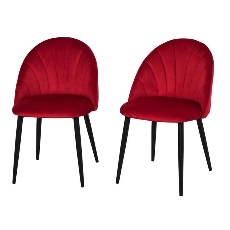 foto del prodotto set 2 sedie imbottite con design nordico in metallo e velluto rosso