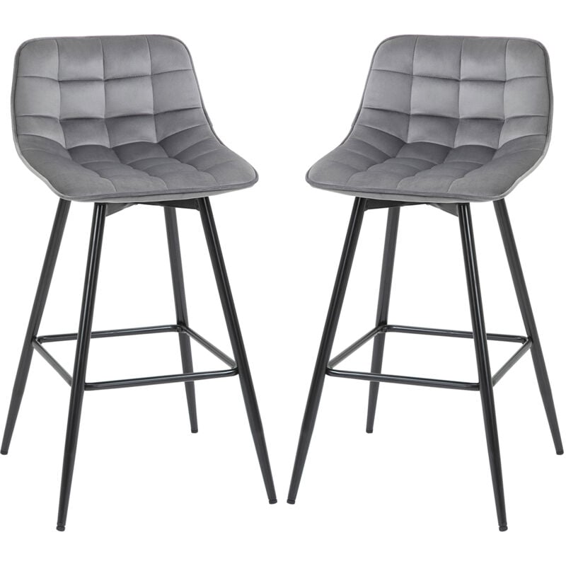 foto del prodotto set 2 sedie imbottite sgabelli da bar stile nordico velluto grigio homcom