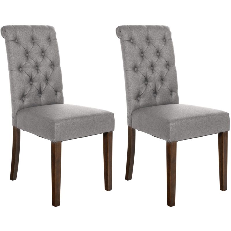 foto del prodotto set 2 sedie per sala da pranzo dal design classico in tessuto grigio con gambe in legno testa di moro 100001618