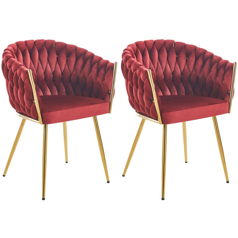 foto del prodotto set 2 sedie per sala da pranzo e ufficio in velluto rosso scuro sedia ergonomica