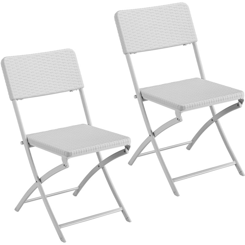 foto del prodotto set 2 sedie pieghevoli in polyrattan bianco da esterno salvaspazio da giardino