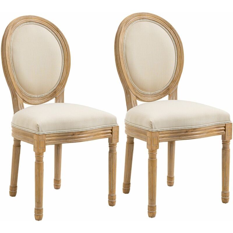 foto del prodotto set 2 sedie retr imbottite 49x56x96 cm in legno e tessuto bianco panna