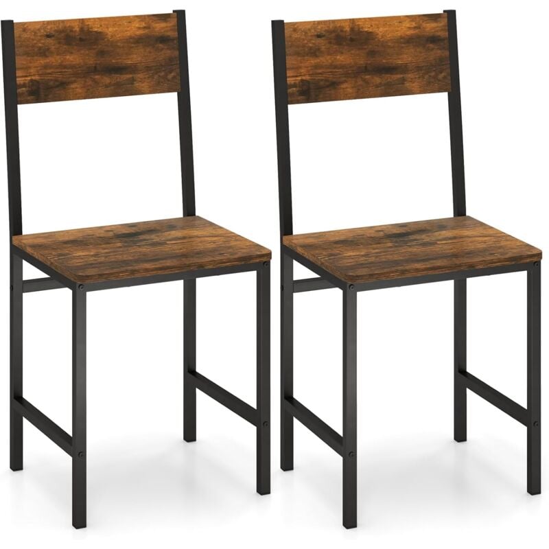 foto del prodotto set 2 sedie sala da pranzo 44 x 40 x 87cm, sedie industriali con gambe in metallo, venatura del legno rustico e schienale inclinato per cucina,