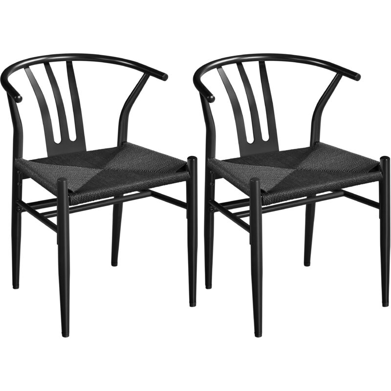 foto del prodotto set 2 sedie sala da pranzo cucina portata 150 kg in metallo stile industriale intrecciata con braccioli e schienale ergonomico poltrona a spago di
