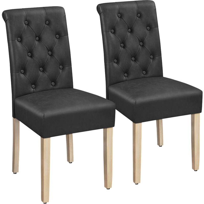 foto del prodotto set 2 sedie sala da pranzo imbottite ecopelle eleganti con schienale alto gambe in legno sedie moderne per ristorante soggiorno grigio scuro