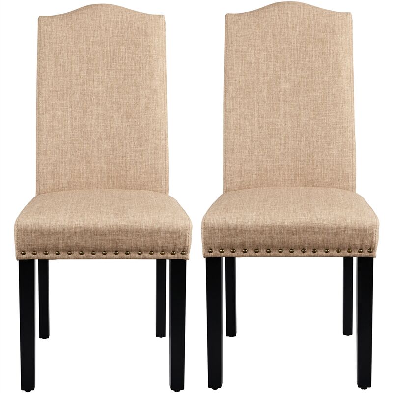 foto del prodotto set 2 sedie sala da pranzo imbottite moderne in tessuto eleganti gambe in legno massello cachi yaheetech