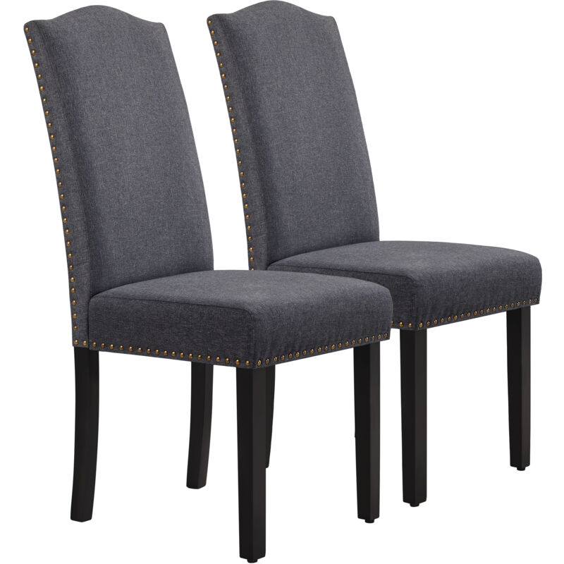 foto del prodotto set 2 sedie sala da pranzo imbottite moderne in tessuto eleganti gambe in legno massello grigio scuro yaheetech