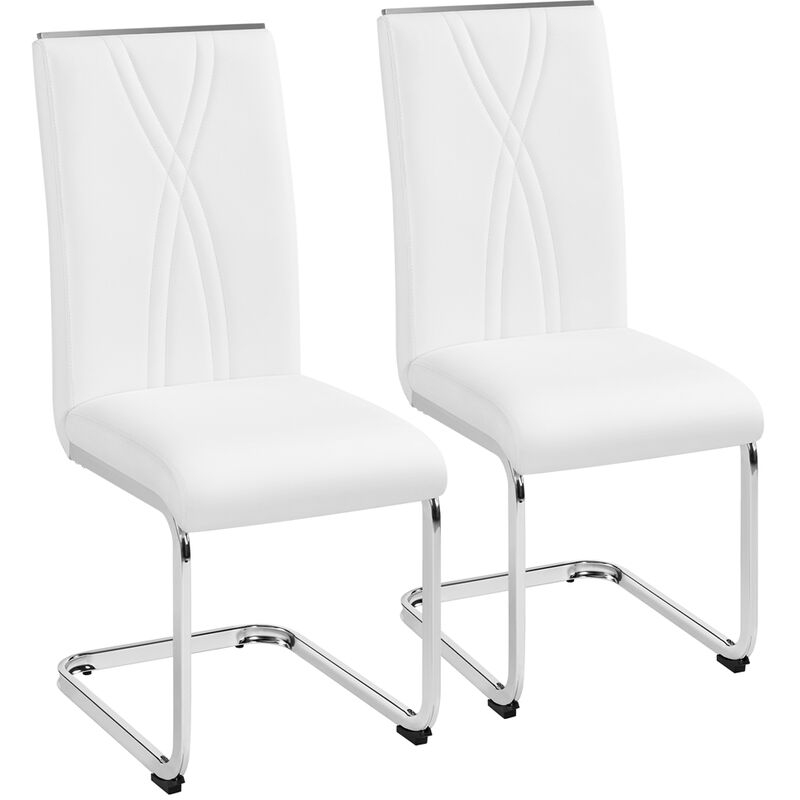 foto del prodotto set 2 sedie sala da pranzo moderne a sbalzo imbottite in finta pelle e gambe in metallo da ufficio salotto soggiorno portata 135 kg bianchi