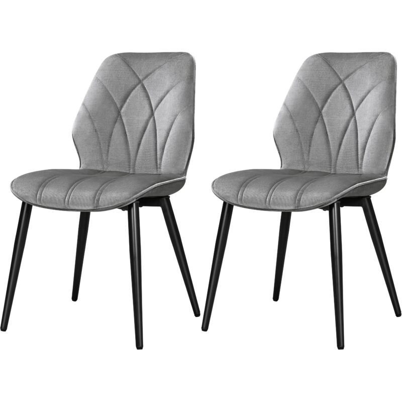 foto del prodotto set 2 sedie sala da pranzo moderne imbottite in tessuto eleganti con schienale ergonomico gambe telaio in metallo portata 136 kg grigio chiaro