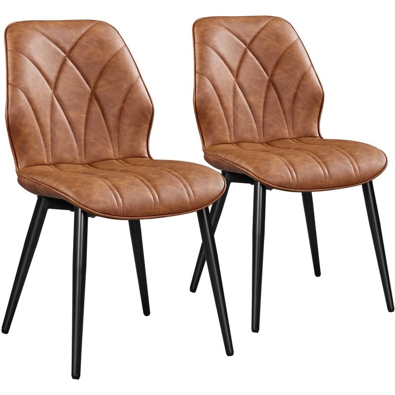 foto del prodotto set 2 sedie sala da pranzo moderne imbottite in tessuto eleganti con schienale ergonomico gambe telaio in metallo portata 136 kg marrone retro