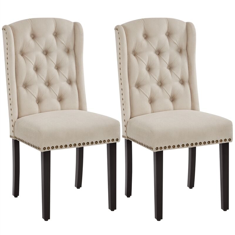 foto del prodotto set 2 sedie sala da pranzo tessuto moderne imbottite eleganti gambe in legno massello schienale alto beige yaheetech