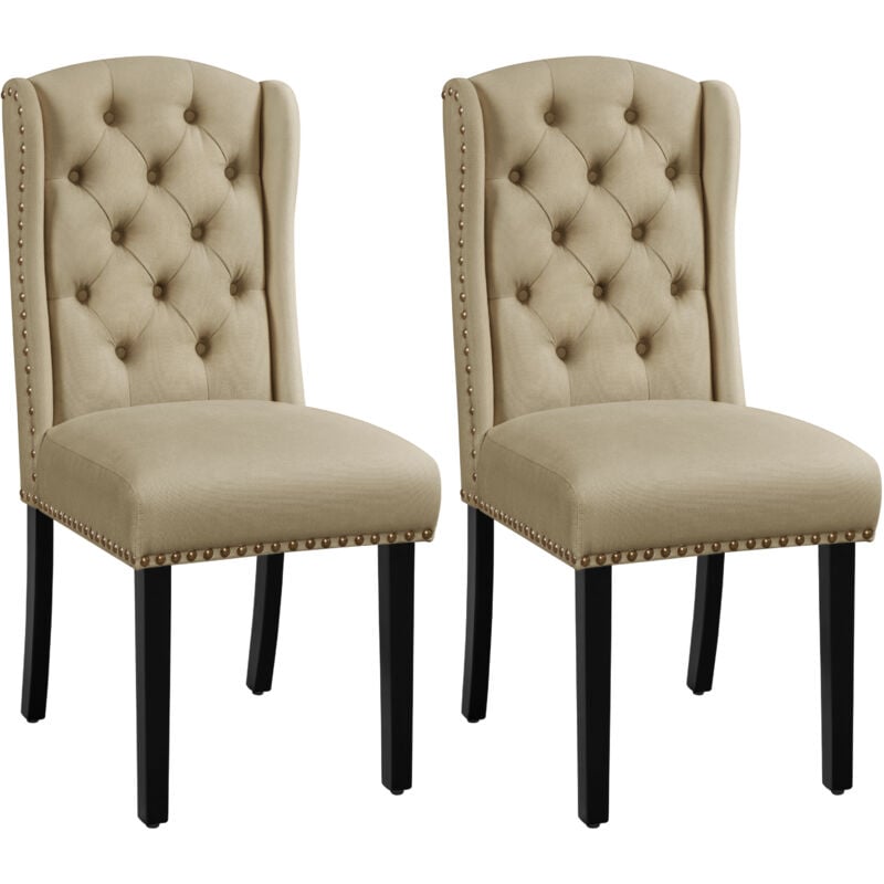 foto del prodotto set 2 sedie sala da pranzo tessuto moderne imbottite eleganti gambe in legno massello schienale alto cachi yaheetech